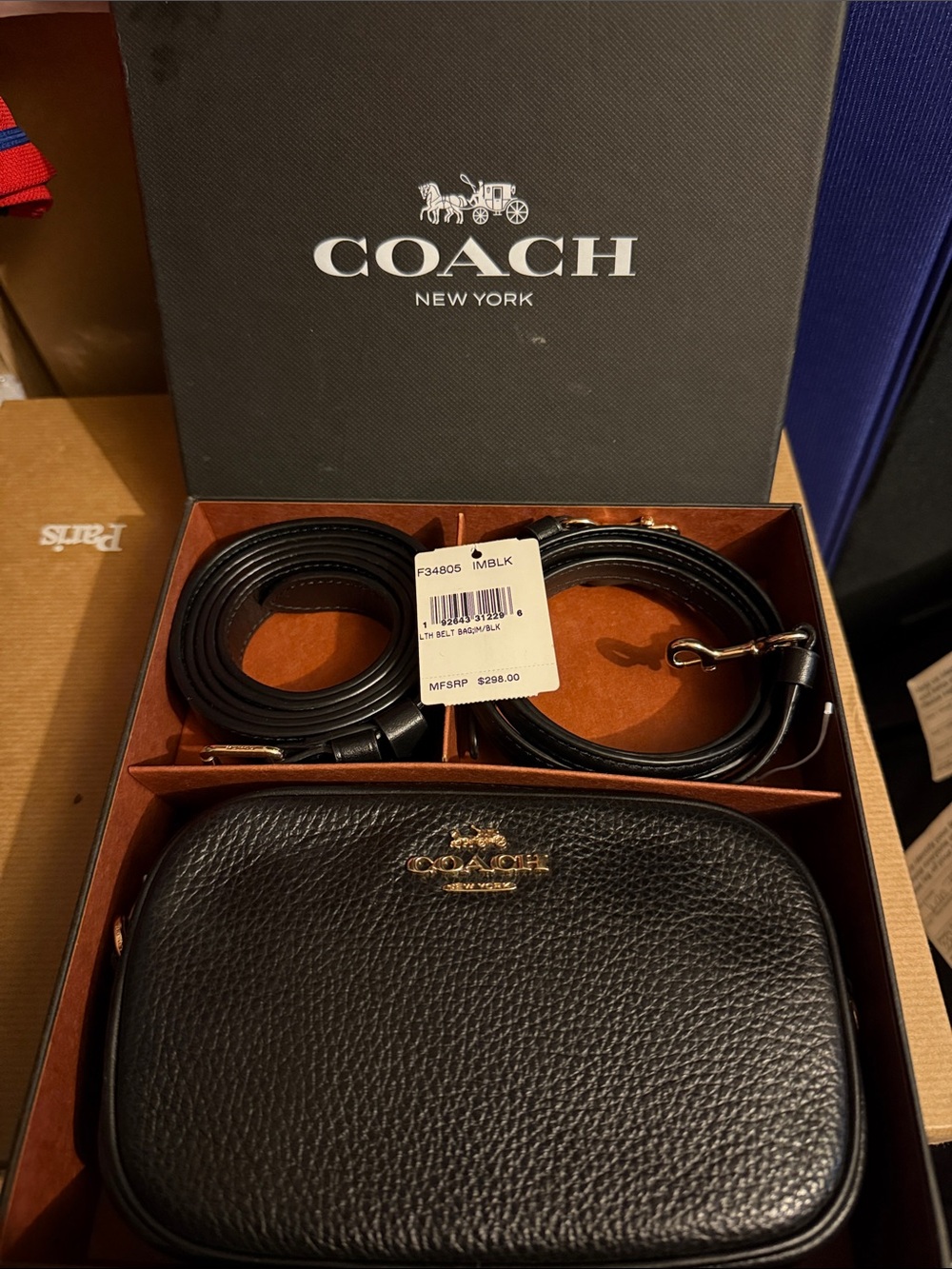 Coach Black Pebbled Leather Belt Bag with Gold Logo
